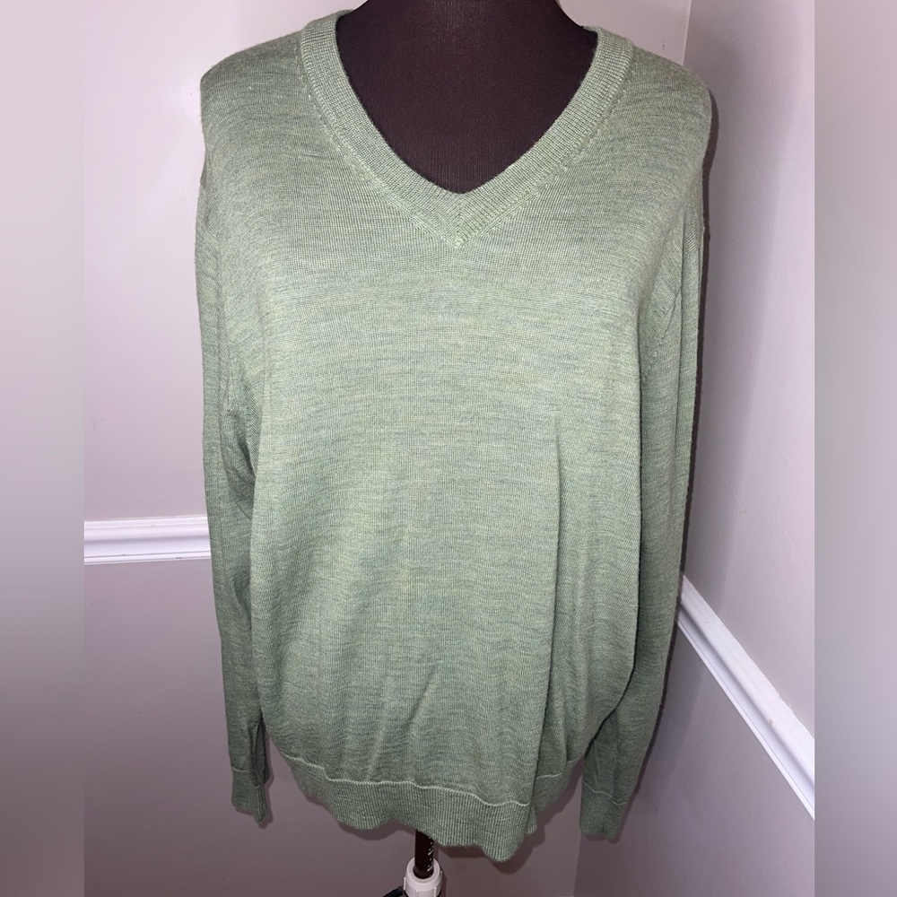 Gap Merino Wool Mens V Neck Green Sweater XL